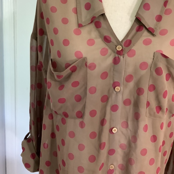 FREE PEOPLE BLOUSE SZ SMALL POLKA DOT RED BROWN CHIFFON BUTTONS FRONT - Picture 12 of 12